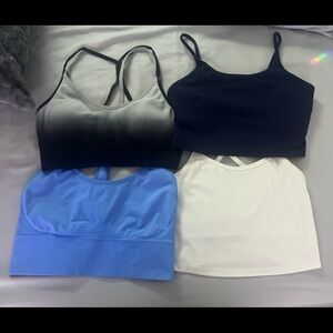 Set of eight  Women's Sports Bras in Black, Blue, and White